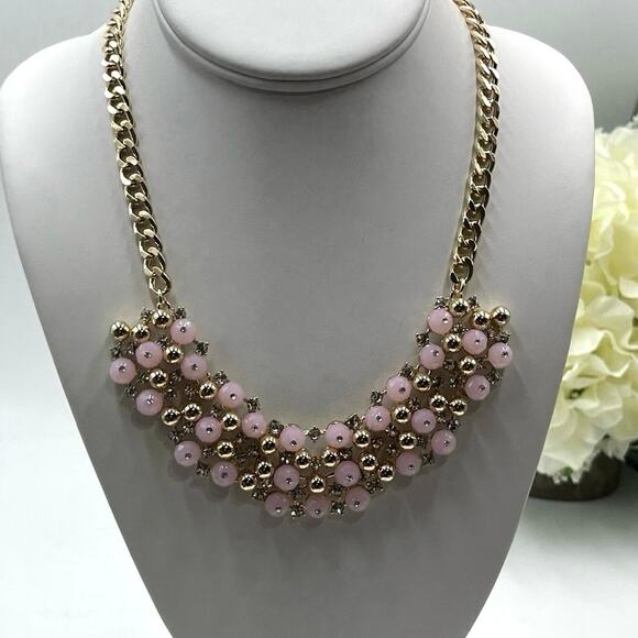 Lilly Pulitzer Pink "Pop The Bubbly" Beaded Rhinestone Gold Tone Necklace New - Picture 1 of 8
